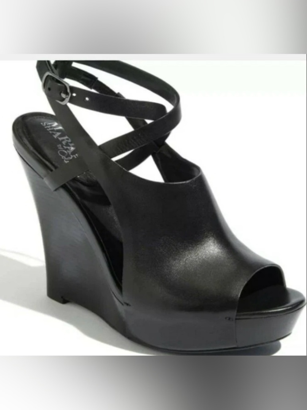 MARIA SHARAPOVA by Cole Haan Black Leather Wedge Platform High Heel Shoes Sz 8